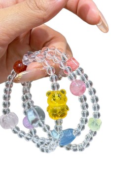 新款多巴胺彩色多宝水晶手链天然白水晶风小众女双圈手串