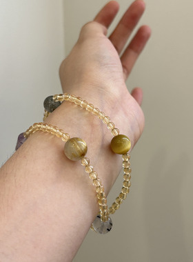 幸运巧天然黄水晶金黑发晶金运石女生绿幽灵个性小众水晶串珠中古