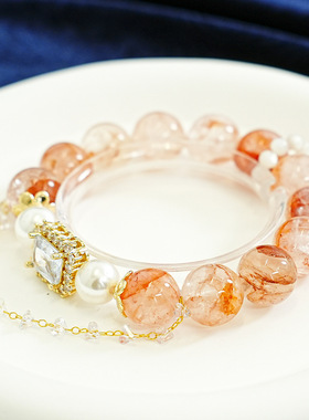 【碧波】高货天然芬达胶花水晶手串女款时尚单圈贝珠手链
