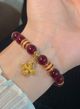 新款银镀金红色石榴石手串珠串轻奢精致气质百搭手链手饰品