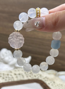 月光石手链女生大颗粒拉长石粉晶狐仙水晶串珠手饰