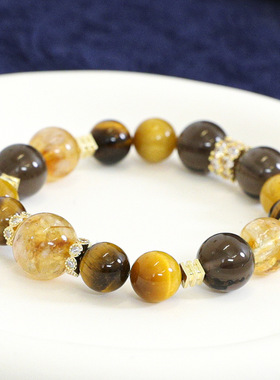 【金霸大综合】大点位天然水晶黄塔晶金虎眼女款手串单圈新款