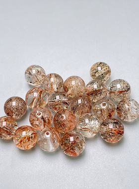 天然黑金超七水晶散珠珠子多宝手链手串黑骨干金发晶单颗珠