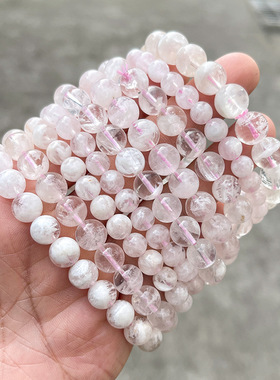 天然粉色雪花幽灵手串女白水体水晶手链直播饰品