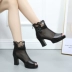 Booties nữ xuân 2019 mới dày với giày đế bằng da lưới Giày lưới thoáng khí ren cao gót nữ giày cao gót nữ - Giày ống