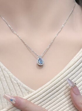 蓝眼泪项链女轻奢小众感水滴吊坠时尚清新锁骨链送女友饰品