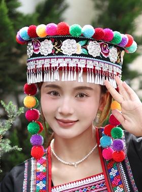 哈尼族八角梅花毛球帽（大人）