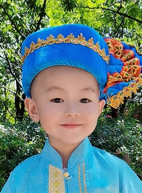 傣族男帽葫芦丝演出民族风扇子帽