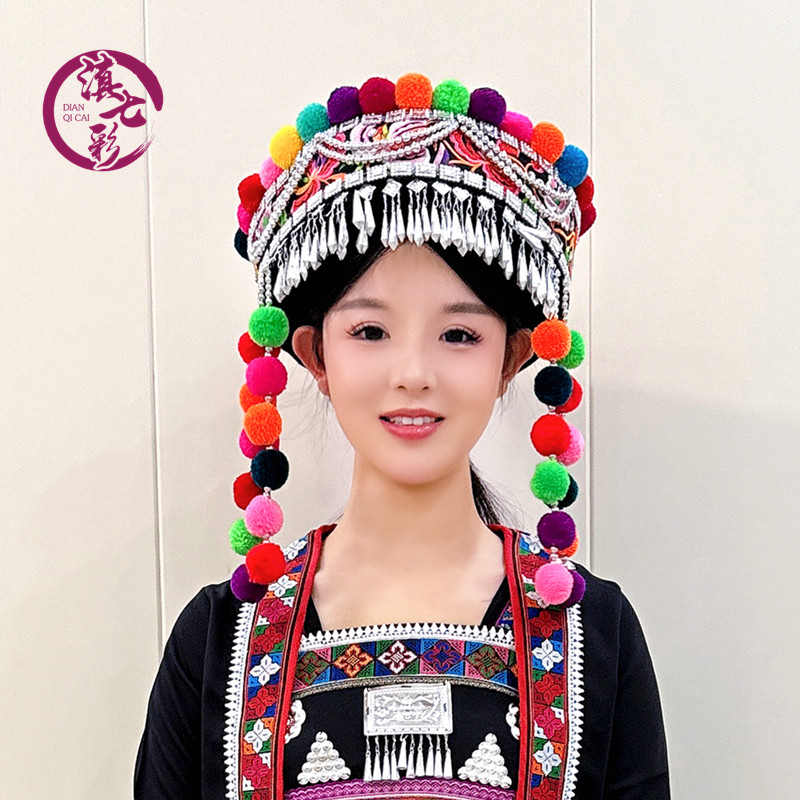 精品毛球绣花哈尼族女帽云南民族刺绣毛球头饰手工民族服装配饰品,淘宝优惠券,粉丝福利购,淘宝优惠卷