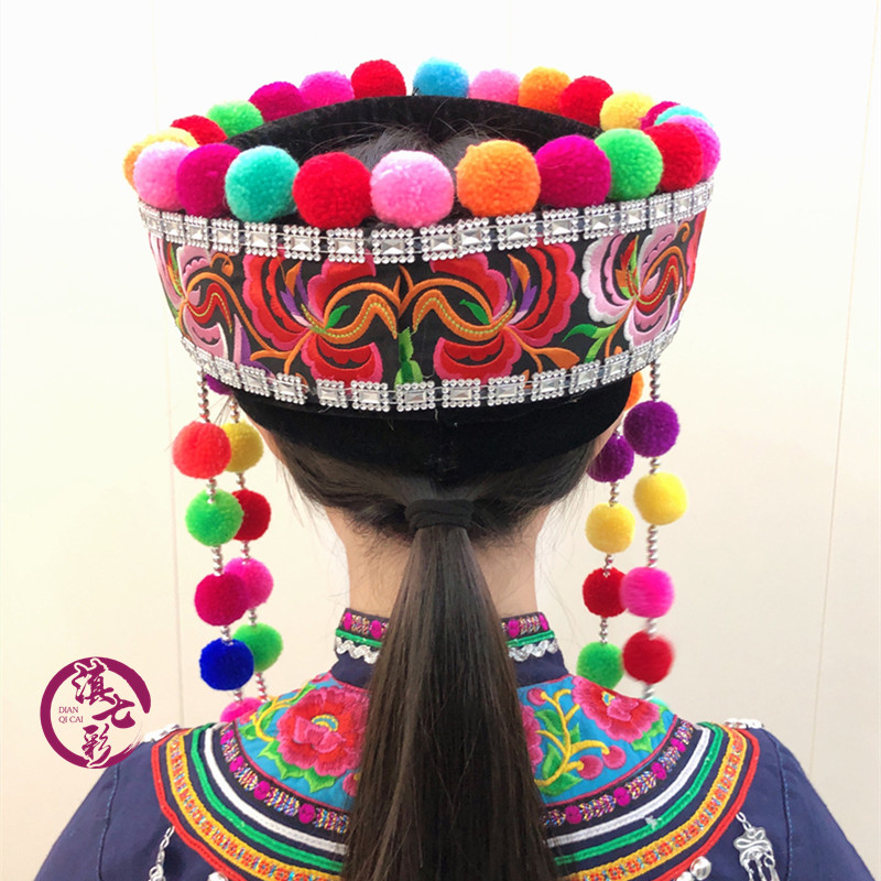精品毛球绣花哈尼族女帽云南民族刺绣毛球头饰手工民族服装配饰品,淘宝优惠券,粉丝福利购,淘宝优惠卷