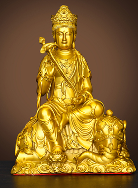 纯黄铜文殊普贤摆件观音佛像
