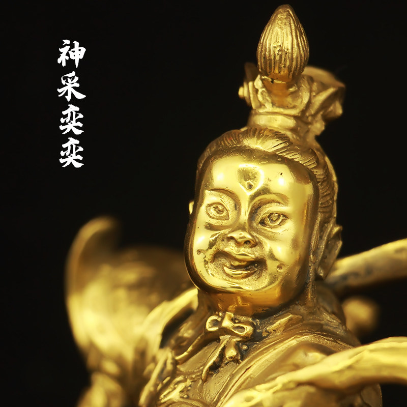 黄铜哪吒摆件三太子铜像家居玄关办公室供奉桌面工艺品装饰礼品