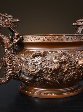 纯黄铜紫铜色九龙香炉摆件客厅祠堂寺院供奉上香线香炉