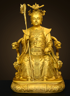 纯黄铜玉帝王母神像摆件