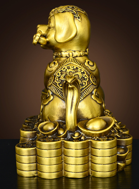 黄铜聚宝盆狗摆件聚旺财生肖狗