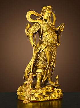 黄铜关公伽蓝菩萨佛像摆件客厅