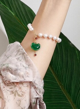 山海丨天然珍珠翡翠干青如意手链