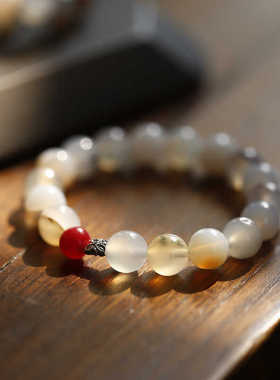 天然俏色水墨玛瑙纯银蝴蝶手链