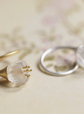 莳花丨天然白水晶纯银戒指