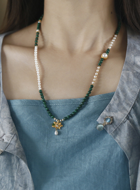 软语孔雀石珍珠古法金古典手串女