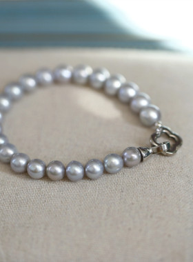 银茶丨天然珍珠手链真多麻银灰色