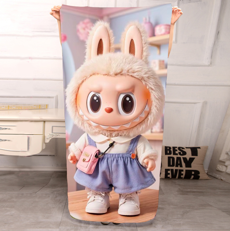 diy定制仙拉布布潮玩沙滩大浴巾labubu运动健身吸汗毛巾披肩周边 - 图3