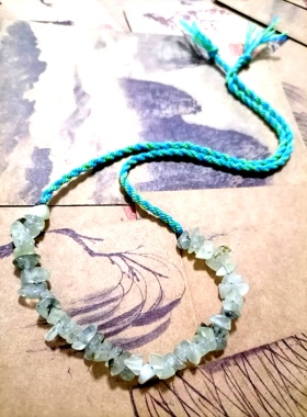 阿福珠宝 天然葡萄石碎石原创编织藏式手搓棉线项链