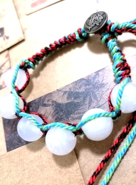 福百瑞珠宝天然白玉髓手编复古美搭精工编织手搓棉线手链