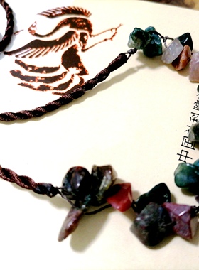 阿福珠宝 天然印度玛瑙水晶大颗粒原石韵味国风原创编织吊坠项链