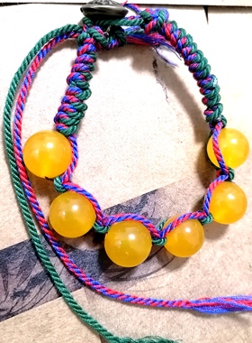 福百瑞珠宝天然黄玉髓大珠手编复古美搭精工编织手搓棉线手链