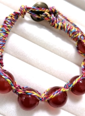 福百瑞珠宝天然红玛瑙玉髓手编复古美搭蜡绳手链