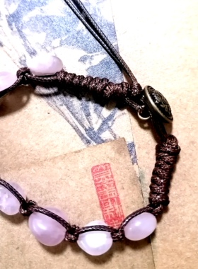 福百瑞珠宝 天然粉水晶手作蜡绳编织手链