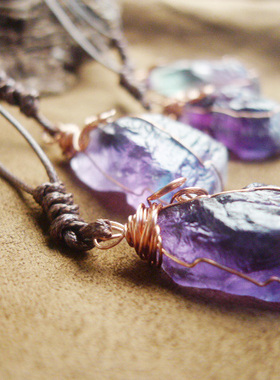 原石手工编织腊绳吊坠