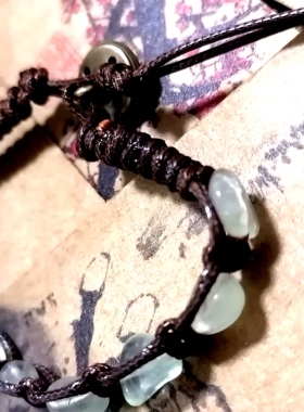 福百瑞珠宝 天然葡萄石水晶手作蜡绳编织手链