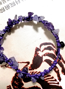 福百瑞珠宝天然紫水晶蜡绳编织清新美貌百搭手链