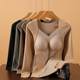 DeRong thermal underwear women's padded bra all-in-one plus velvet thickened long-sleeved seamless inner layering top for autumn and winter