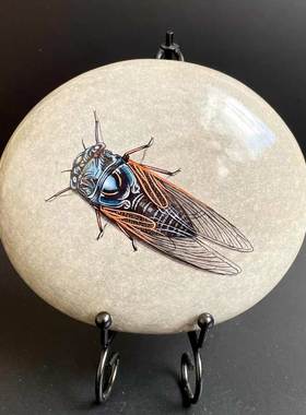 石头摆件中式书房纯手绘石头画