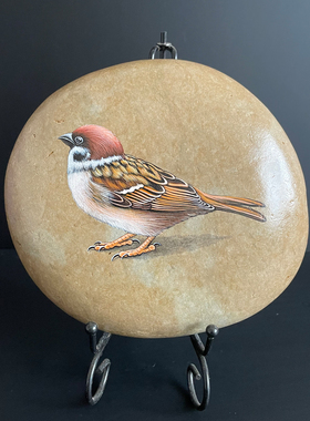 石头摆件现代客厅手绘饰品