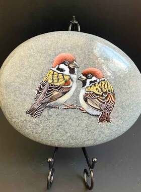 石头摆件现代客厅手绘饰品