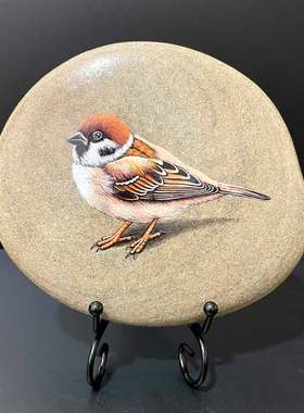 手绘五谷丰登麻雀丙烯石头画