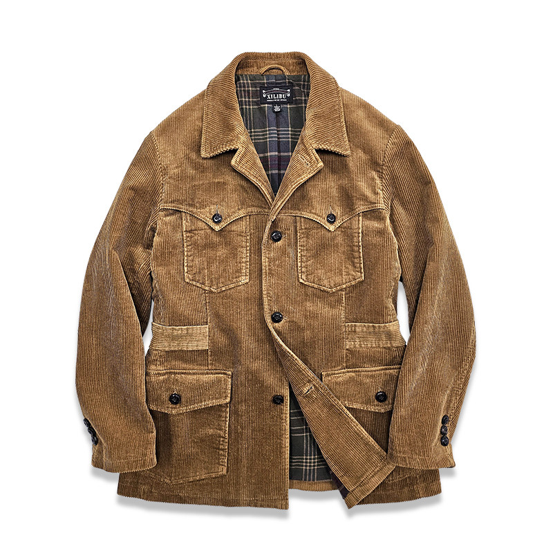 西里布灯芯绒猎装夹克西服咔叽美式复古条绒修身西装外套男非rrl,淘宝优惠券,粉丝福利购,淘宝优惠卷