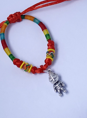 生日礼物编织手绳儿童手链足银奥特曼宝宝婴儿红绳纯棉五彩绳本命