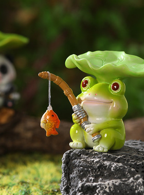 创意熊猫鱼池造景假山流水摆件