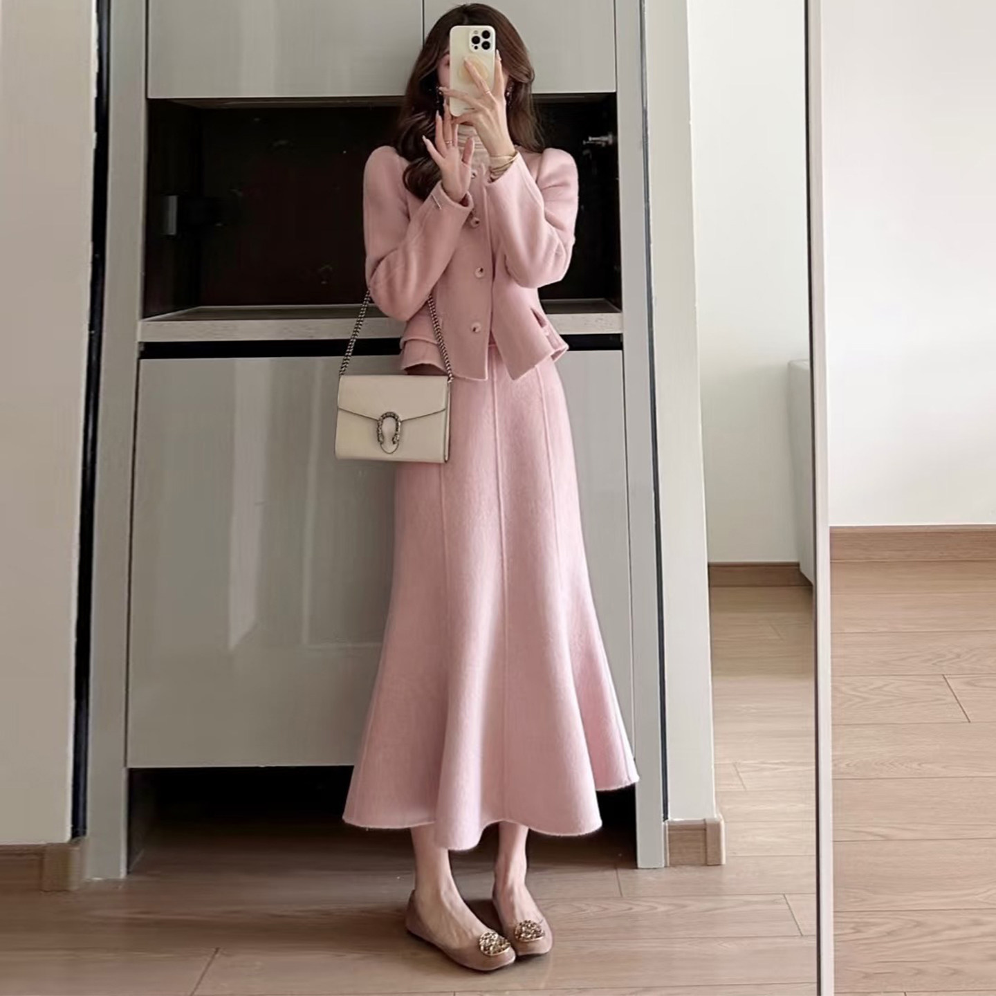 粉色小香风呢子套装女秋冬高级感千金气质名媛外套半身裙两件套,淘宝优惠券,粉丝福利购,淘宝优惠卷