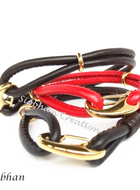 diy钛钢龙虾扣镀金真皮手绳