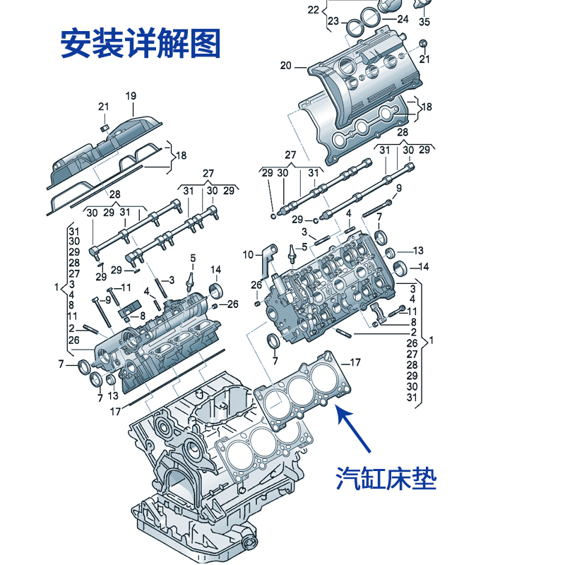 适用老奥迪A6 A4 A8帕萨特B5领驭2.8排量汽缸床垫缸盖垫密封垫-图2