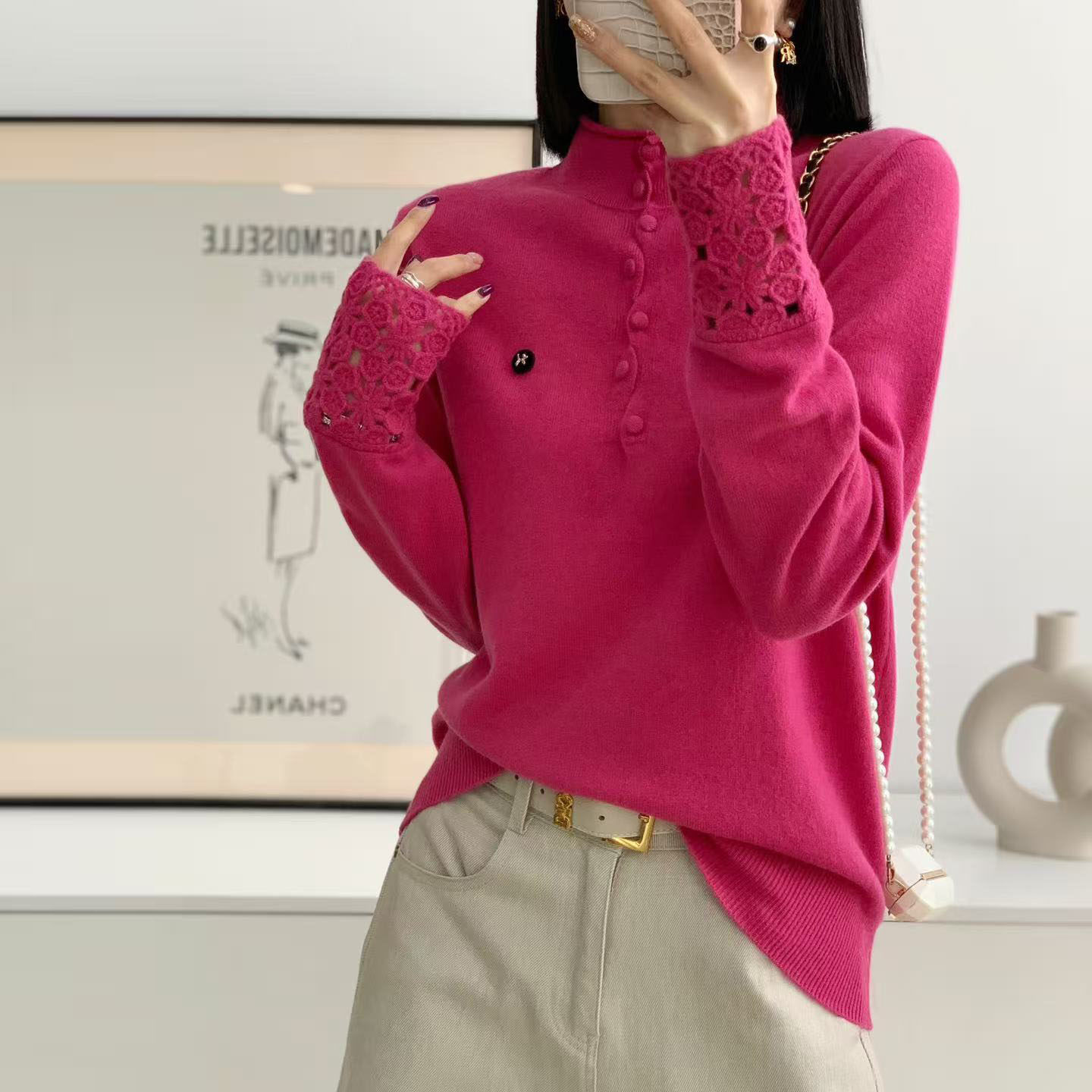 羊毛衫女100纯羊毛打底针织衫上衣毛衣女2025新款超好看冬衣内搭,淘宝优惠券,粉丝福利购,淘宝优惠卷