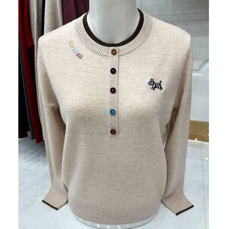 圆领羊毛衫女打底衫毛衣女款依卡璐洋气妈妈秋装2025新款针织小衫,淘宝优惠券,粉丝福利购,淘宝优惠卷