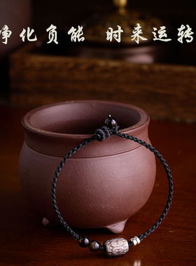 2026马年本命年红绳守护手链手工编织天然银曜石回纹珠好运手绳