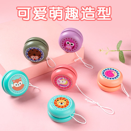 儿童木质悠悠球卡通动物溜溜球花式回旋yoyo球经典怀旧益智玩具 - 图0
